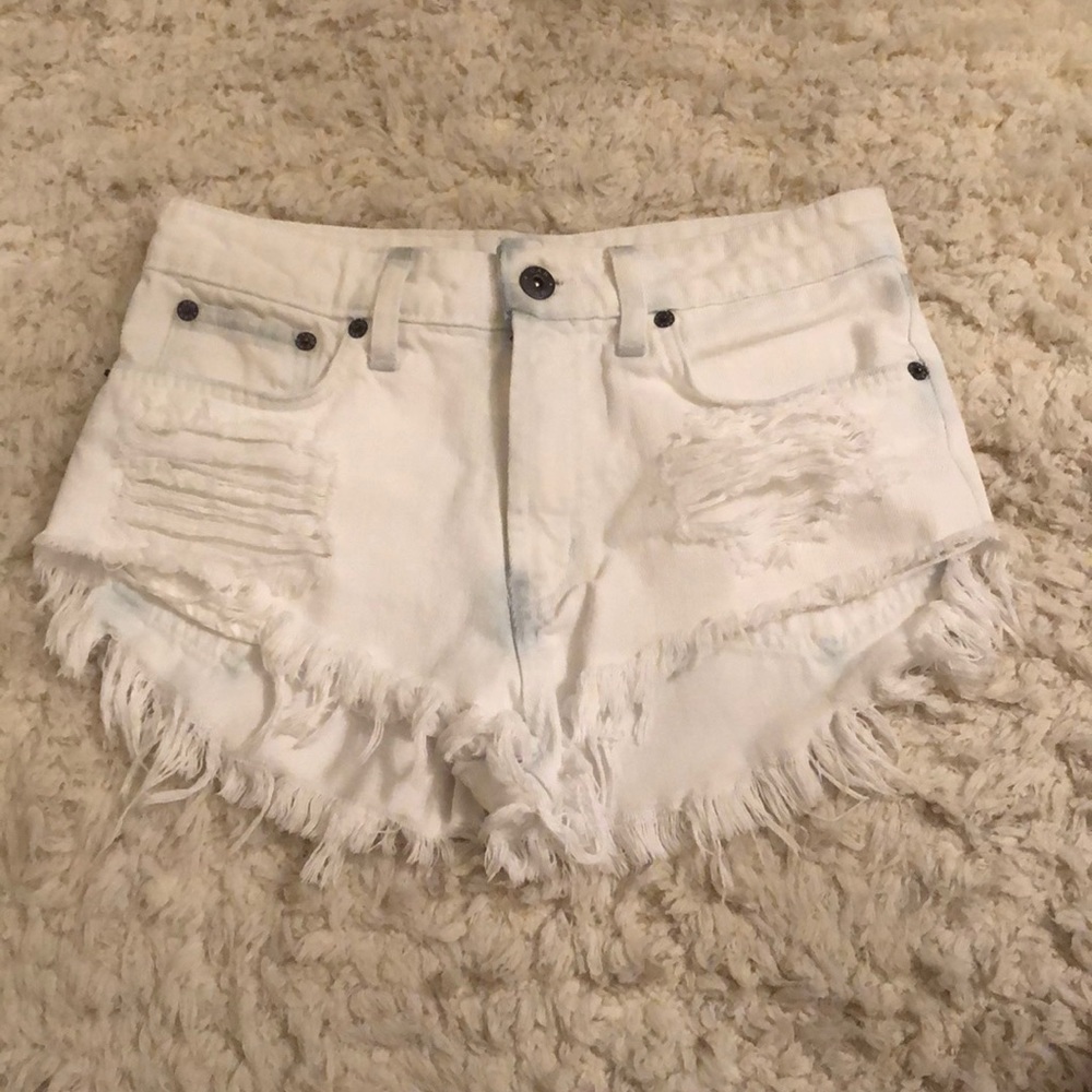 Washed distressed jean shorts